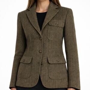 Ralph Lauren Soft Lightweight Herringbone Field Jacket Blazer Sz 4 XS